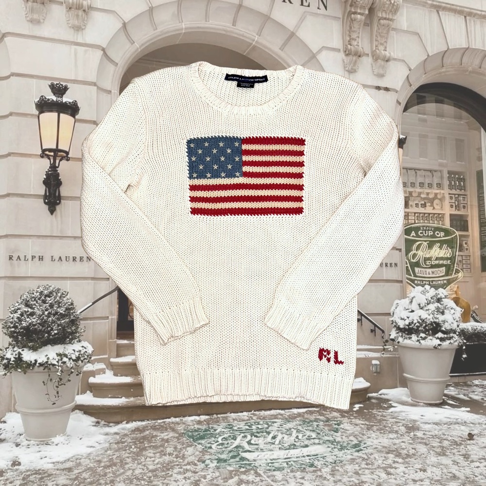 *SOLD* Vintage Ralph Lauren Polo Cream White American Flag Sweater